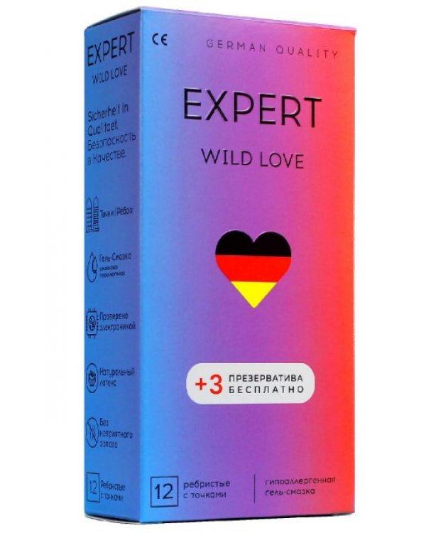 ПРЕЗЕРВАТИВЫ EXPERT WILD LOVE № 12+3 (РЕБРИСТЫЕ С ТОЧКАМИ), цена за 1 шт 201-0601