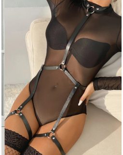 Black Leather Bondage Chain Bandage C80888-foto2