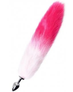 Анальная втулка Metal by TOYFA с бело-розовым хвостом, металл, серебряная, 45 см, Ø 3,3 см 712028-M-foto4