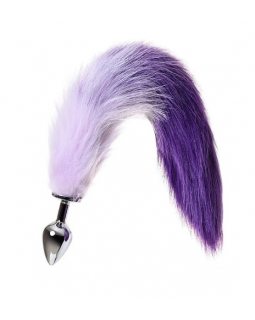 Анальная втулка Metal by TOYFA с бело-фиолет хвостом, металл, серебряная, 45 см, Ø 3,3 см 712027-М-foto4