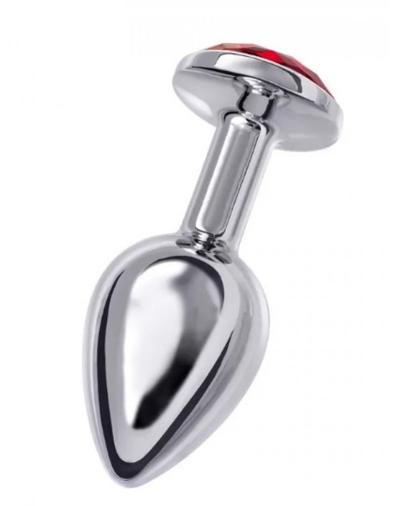 Анальная втулка Metal by TOYFA.металл серебряная с рубиновым кристаллом  7.5 ,  Ø3 см 145 г-712002-foto3