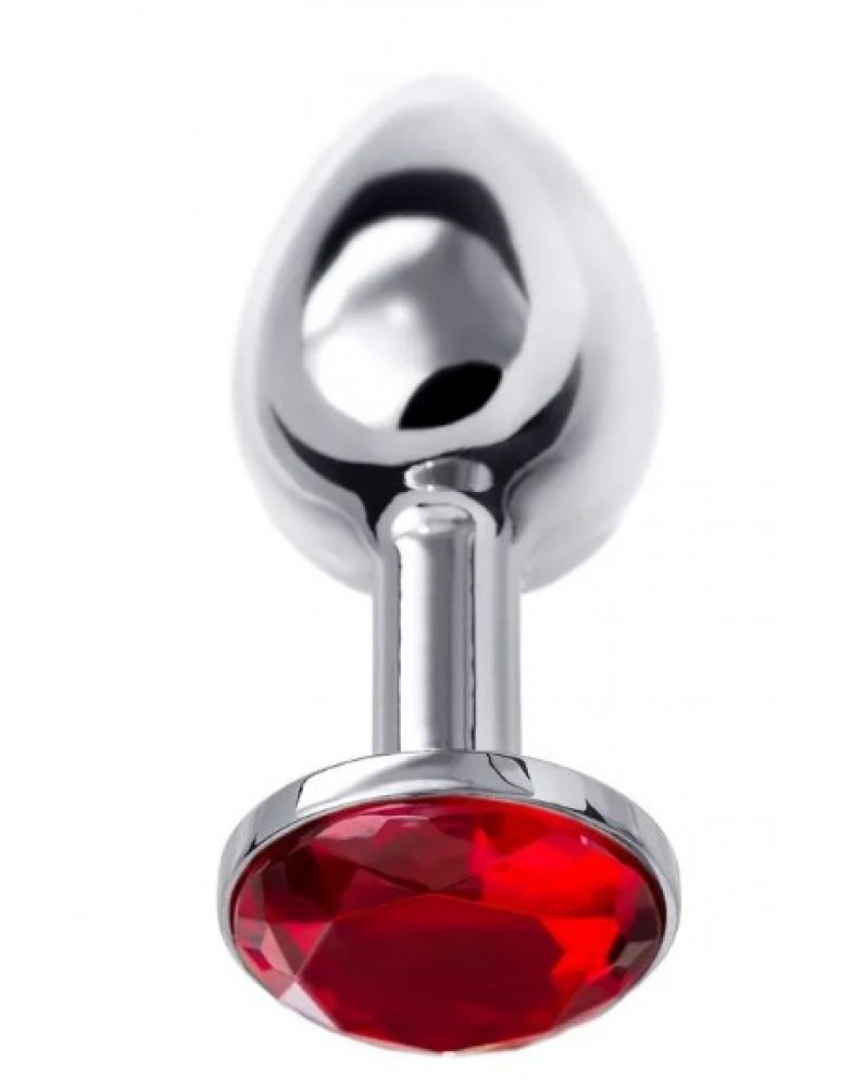 Анальная втулка Metal by TOYFA.металл серебряная с рубиновым кристаллом  7.5 ,  Ø3 см 145 г-712002-foto4