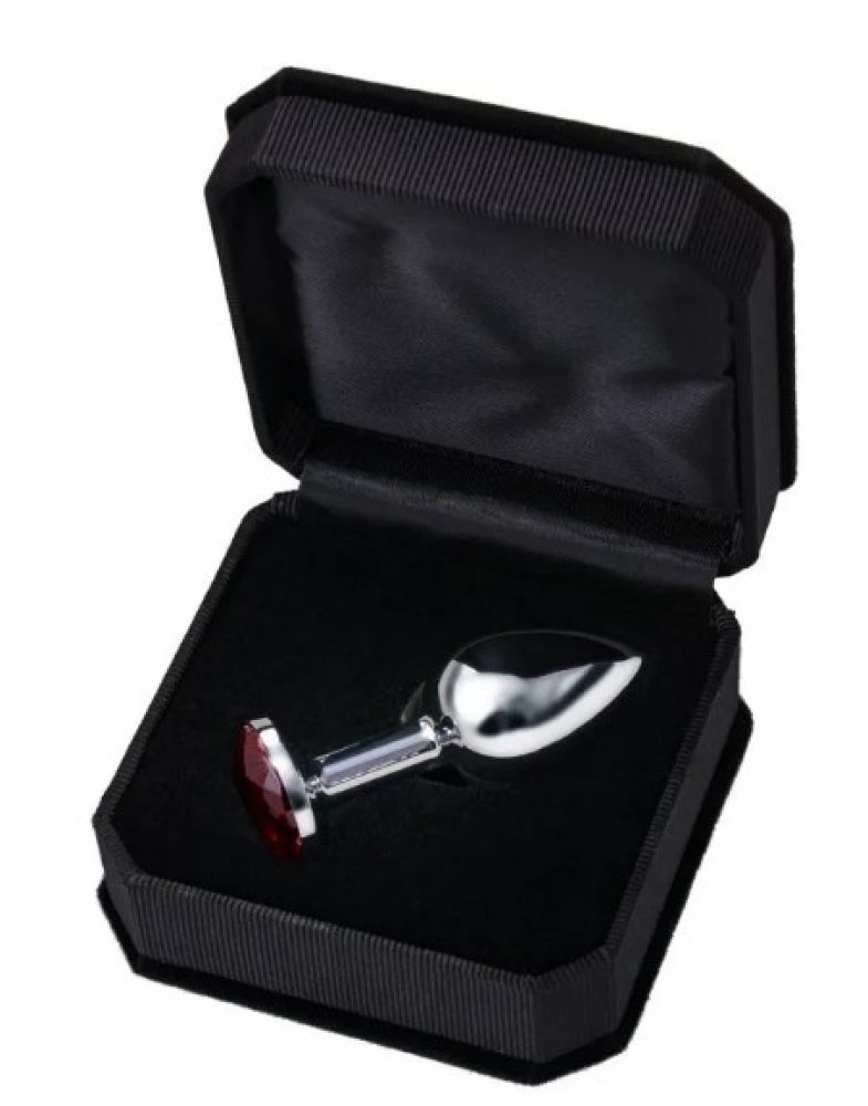 Анальная втулка Metal by TOYFA.металл серебряная с рубиновым кристаллом  7.5 ,  Ø3 см 145 г-712002-foto2