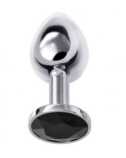 Анальная втулка Metal by TOYFA.металл серебряная с черным кристаллом 7.5 ,  Ø3 см 145 г-712003-foto2