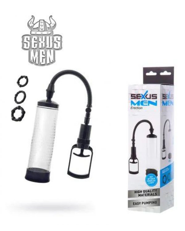 Помпа для пениса Sexus Men Erection, вакуумная, механическая, ABS пластик, черный, 23 см 709004-4
