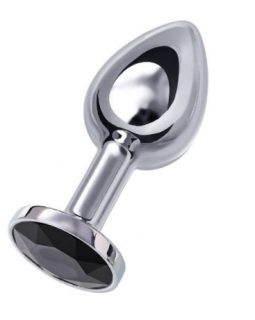 Анальная втулка Metal by TOYFA.металл серебряная с черным кристаллом 7.5 ,  Ø3 см 145 г-712003