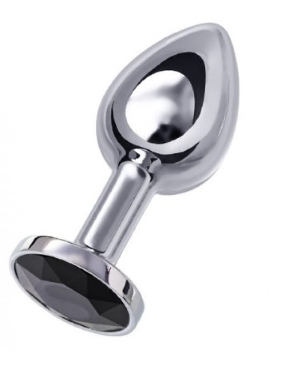 Анальная втулка Metal by TOYFA.металл серебряная с черным кристаллом 7.5 ,  Ø3 см 145 г-712003