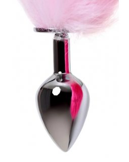 Анальная втулка Metal by TOYFA с бело-розовым хвостом, металл, серебряная, 45 см, Ø 3,3 см 712028-M-foto2