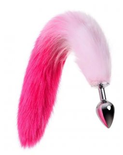 Анальная втулка Metal by TOYFA с бело-розовым хвостом, металл, серебряная, 45 см, Ø 3,3 см 712028-M-foto3