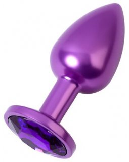 Анальная втулка, Metal by TOYFA,фиолетовая, с фиолетовым кристаллом,7,2 см, Ø2,8 см, 50 г717007-44