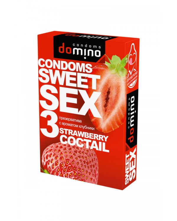 ПРЕЗЕРВАТИВЫ "DOMINO" SWEET SEX STRAWBERRY COCTAIL 3штуки (оральные), цена за упак