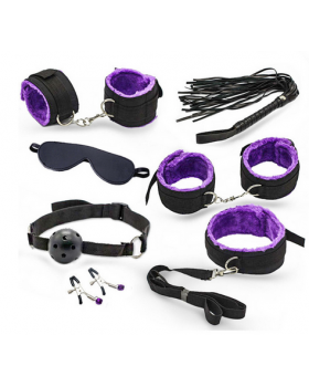 Набор БДСМ фиолетовый 7 предметов:маска, оковы д/ног,рук, ошейник, кляп, шлепалка, веревка