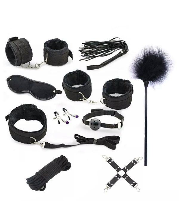 Набор БДСМ черный 7 предметов:маска, оковы д/ног,рук, ошейник, кляп, шлепалка, веревка