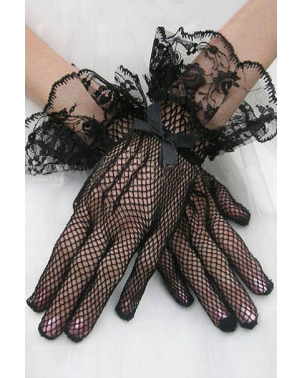 Кружевные перчатки черные  LC73114-2
