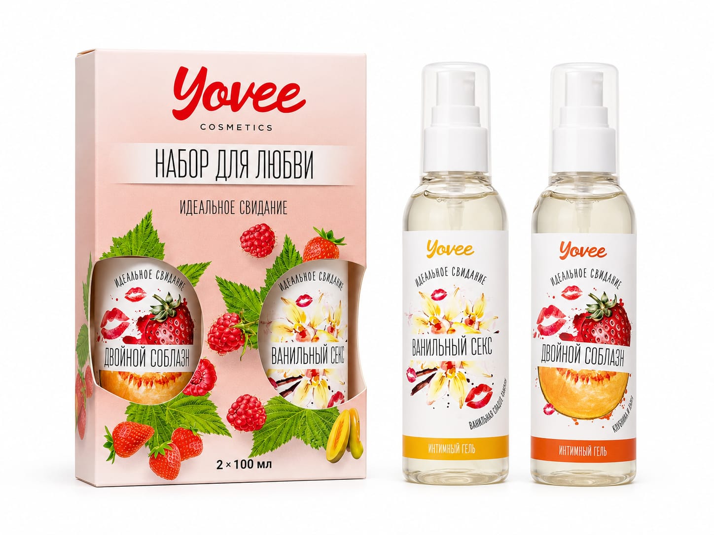 Набор гелей-смазок Yovee для любви (721007+721011), вкусовые (клубника/дыня+ваниль.сливки), 2х100 мл