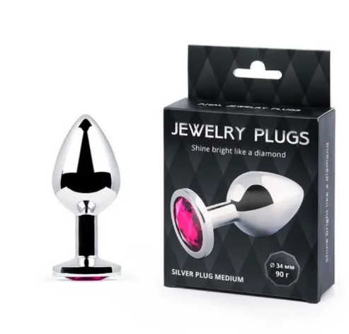 SILVER PLUG MEDIUM (втулка анальная), L 82 мм, D 34 мм, вес 90 г рубиновый SM-14
