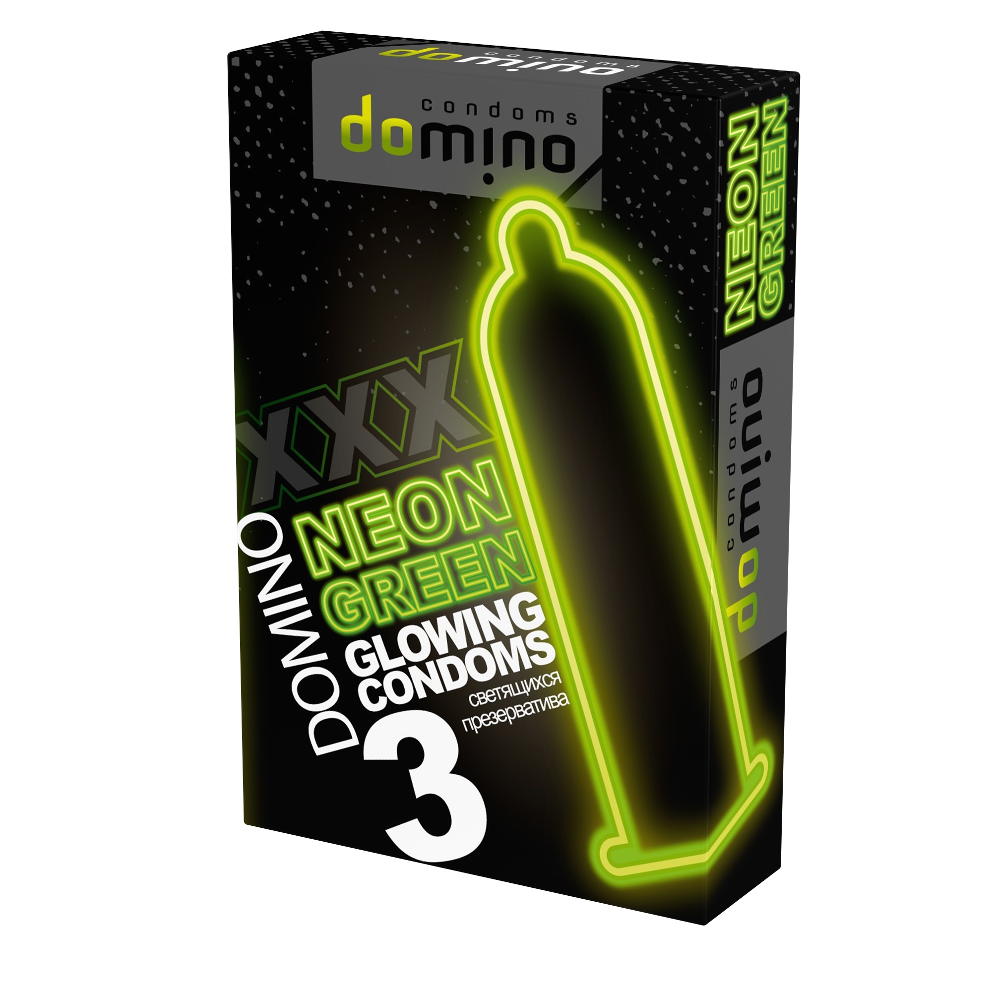 Презервативы Domino Neon Green светящиеся 3 шт, цена за уп, 06187