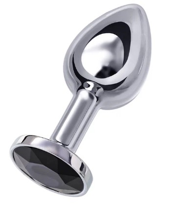 Анальная втулка Metal by TOYFA.металл серебряная с черным кристаллом 7.5 , Ø3 см 145 г-712003