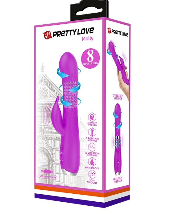 Вибратор c вращающимися шариками и клиторальным стимулятором PrettyLove Molly BI-014692